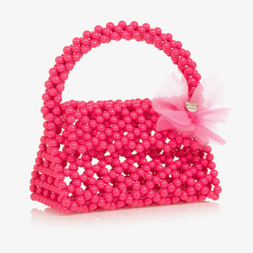 Monnalisa-Girls Pink Beaded Handbag (19cm) | Childrensalon Outlet