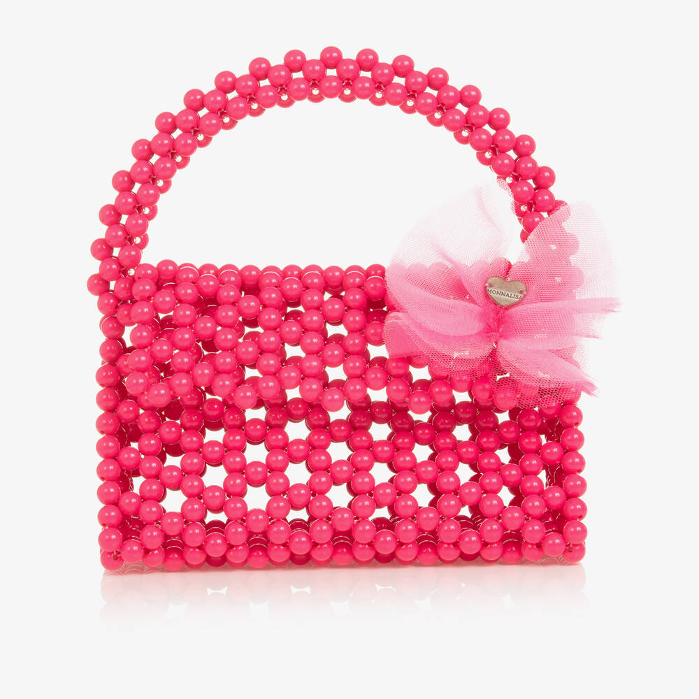 Monnalisa - Girls Pink Beaded Handbag (19cm) | Childrensalon