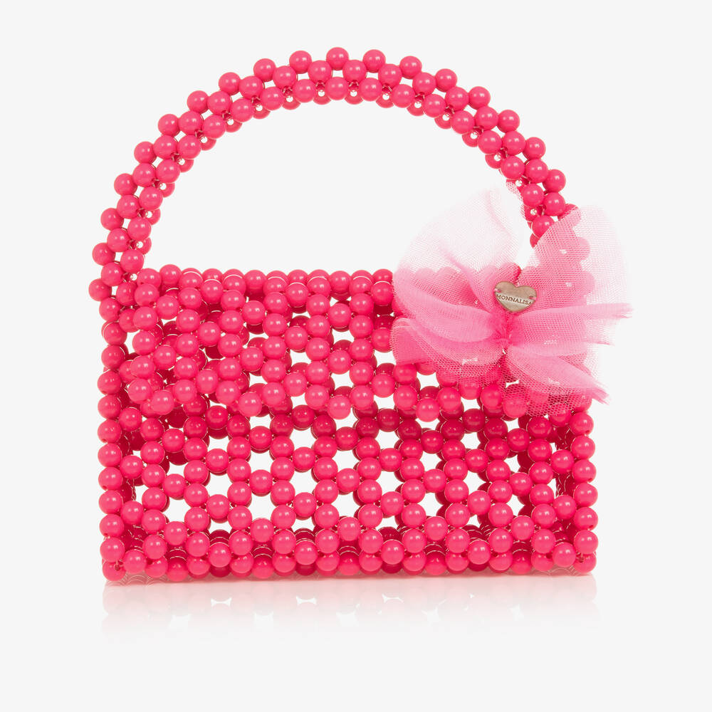 Monnalisa - Sac à main en perles roses (19 cm) | Childrensalon