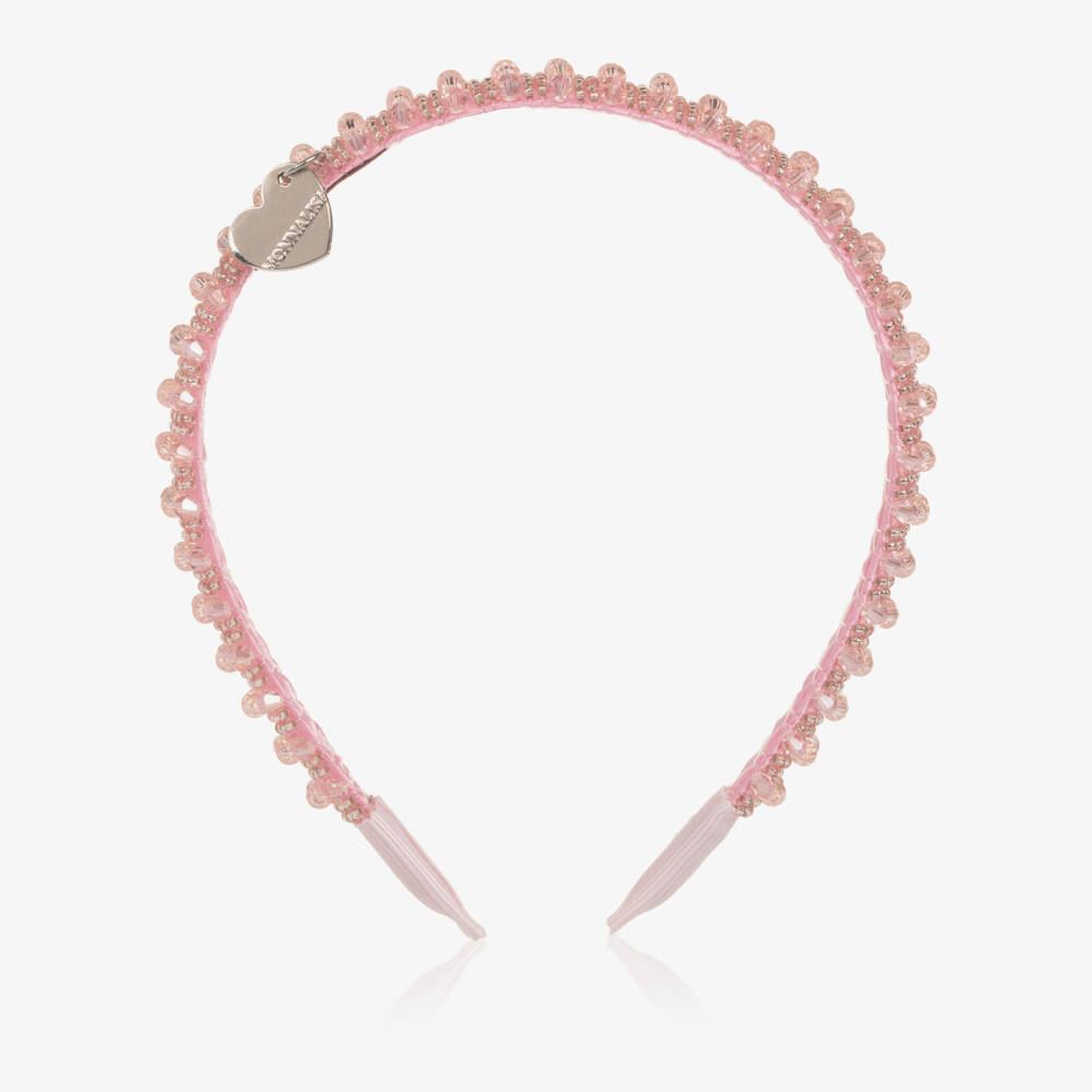 Monnalisa-Girls Pink Beaded Satin Hairband | Childrensalon Outlet