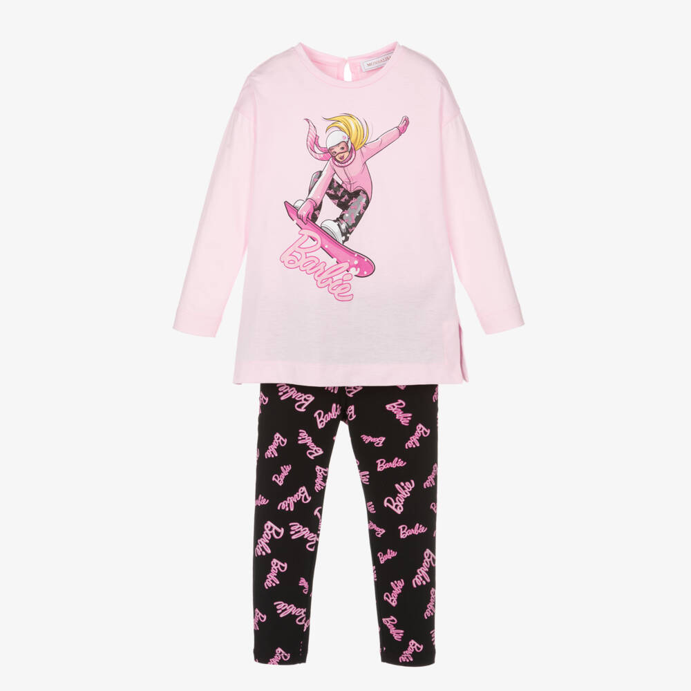 Monnalisa-Girls Pink & Black Leggings Ensemble | Childrensalon Outlet