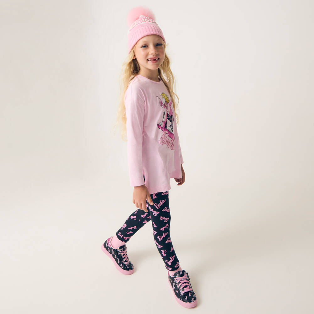 Monnalisa-طقم ليغنغز باربي لون أسود و زهري للبنات | Childrensalon Outlet