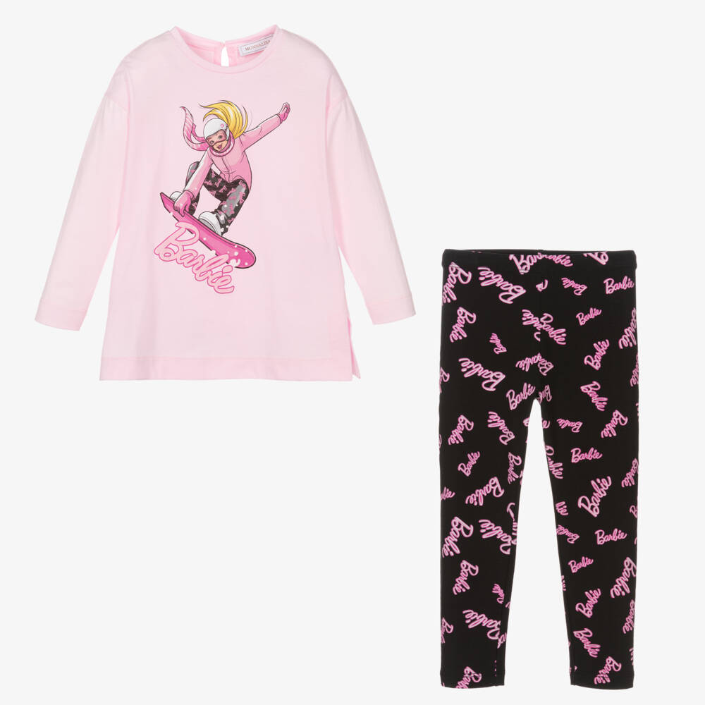 Monnalisa-طقم ليغنغز باربي لون أسود و زهري للبنات | Childrensalon Outlet