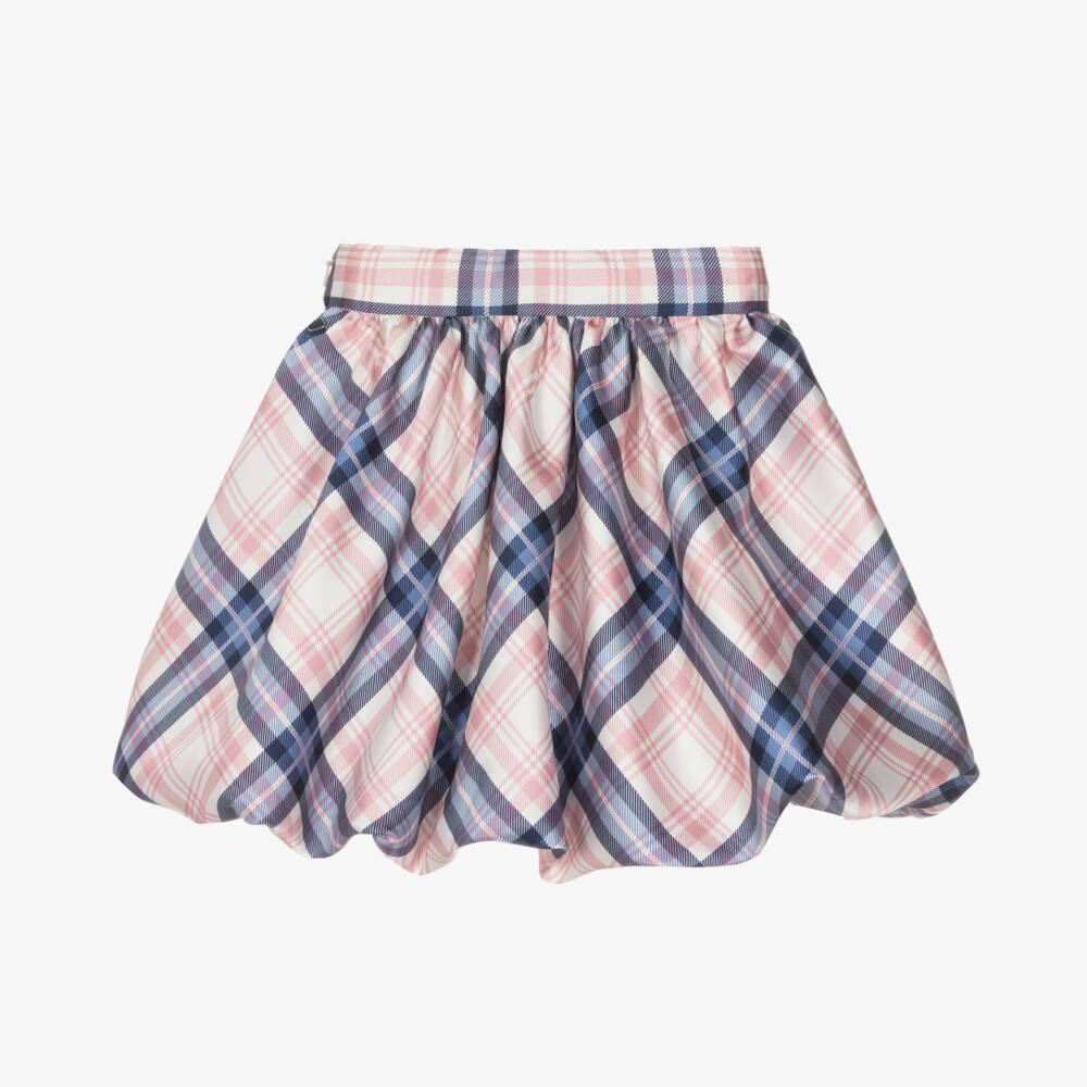 Monnalisa-Girls Pink & Blue Check Skirt | Childrensalon Outlet