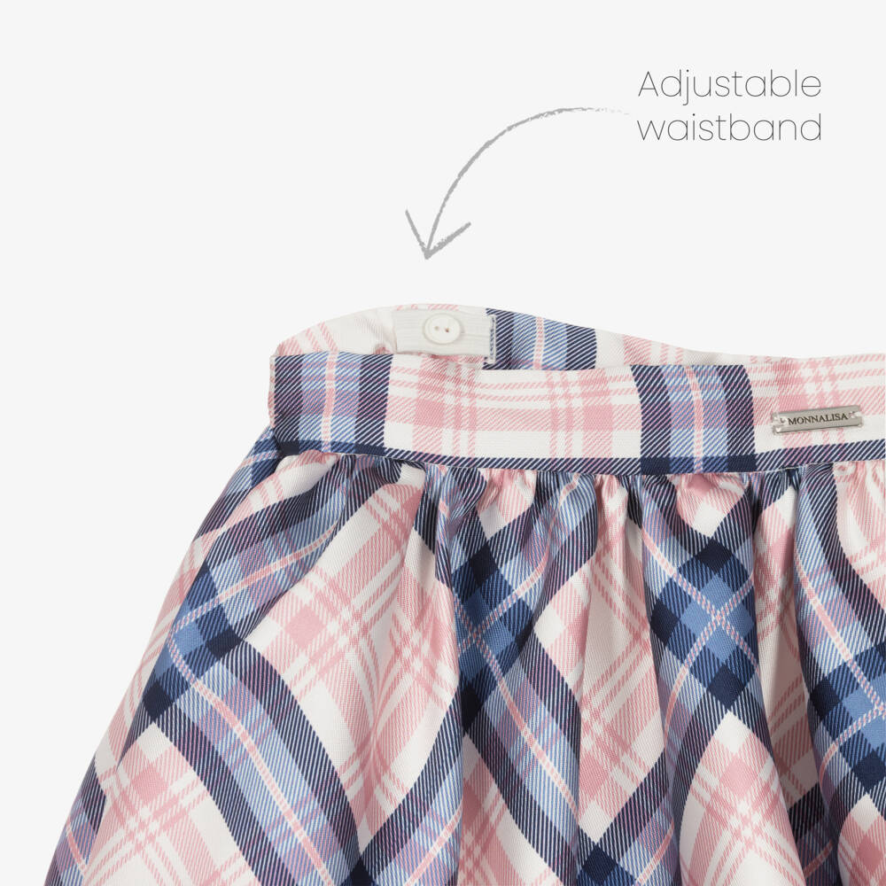 Monnalisa-Girls Pink & Blue Check Skirt | Childrensalon Outlet