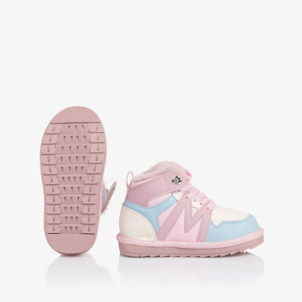 Monnalisa-Girls Pink & Blue High Top Trainers | Childrensalon Outlet