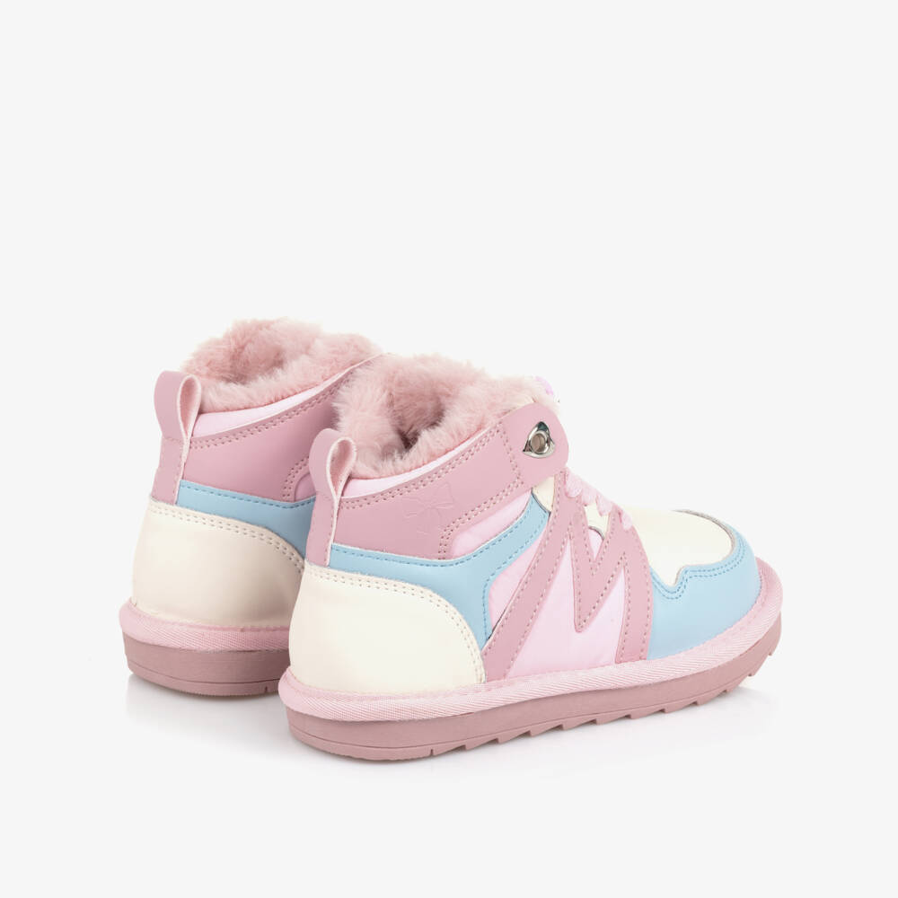 Monnalisa-Girls Pink & Blue High Top Trainers | Childrensalon Outlet