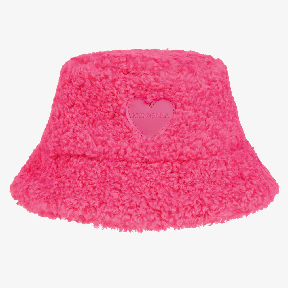 Monnalisa - Girls Pink Borg Bucket Hat | Childrensalon