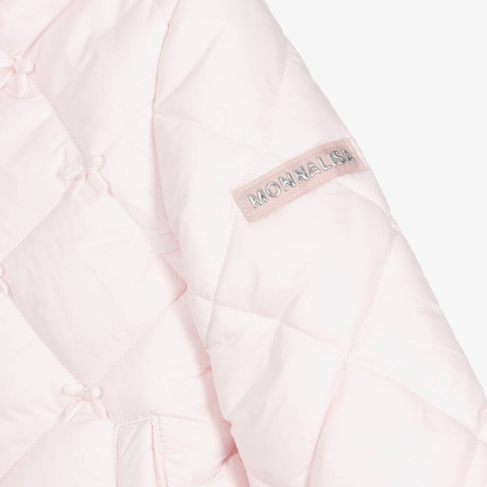 Monnalisa-Girls Pink Bow Puffer Jacket | Childrensalon Outlet