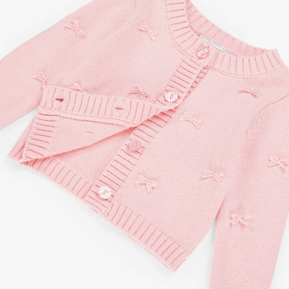 Monnalisa-Girls Pink Bow Wool knitted Cardigan | Childrensalon Outlet