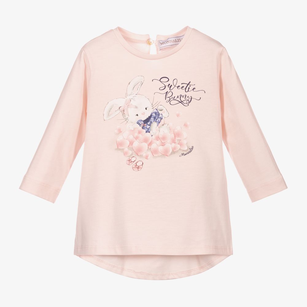 Monnalisa - Розовая туника с кроликом для девочек  | Childrensalon