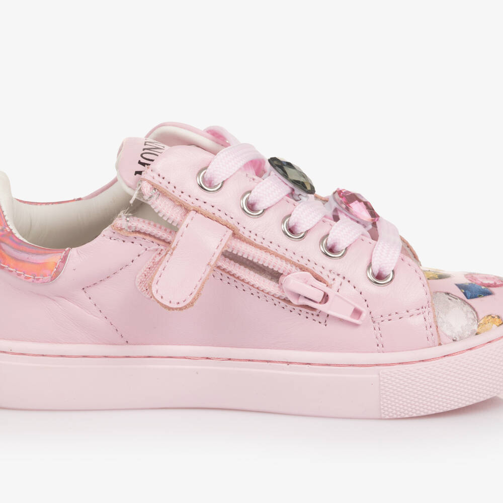 Monnalisa-حذاء رياضي للبنات من الجلد الصناعي باللون الوردي مع شخصيات كرتونية | Childrensalon Outlet