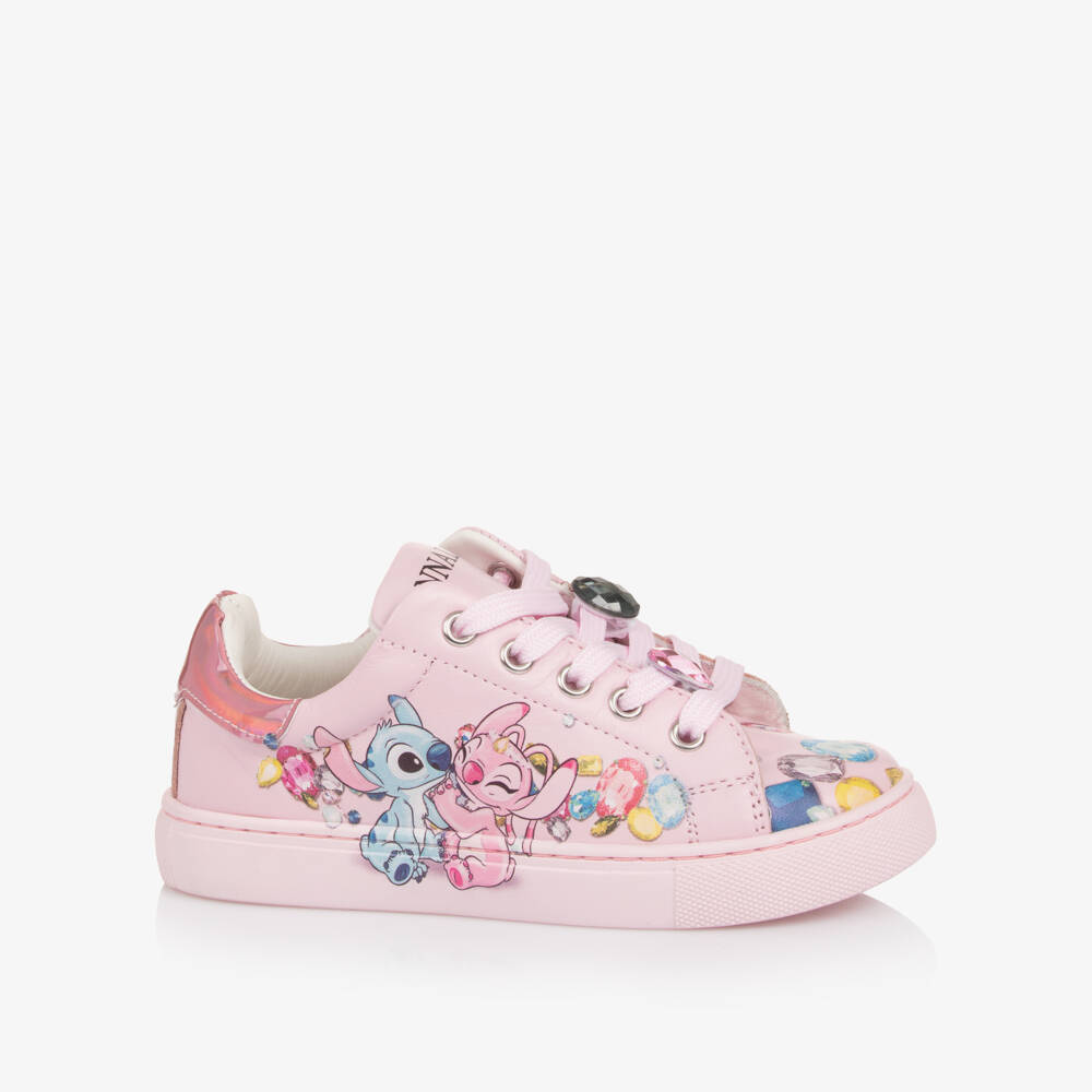 Monnalisa-حذاء رياضي للبنات من الجلد الصناعي باللون الوردي مع شخصيات كرتونية | Childrensalon Outlet