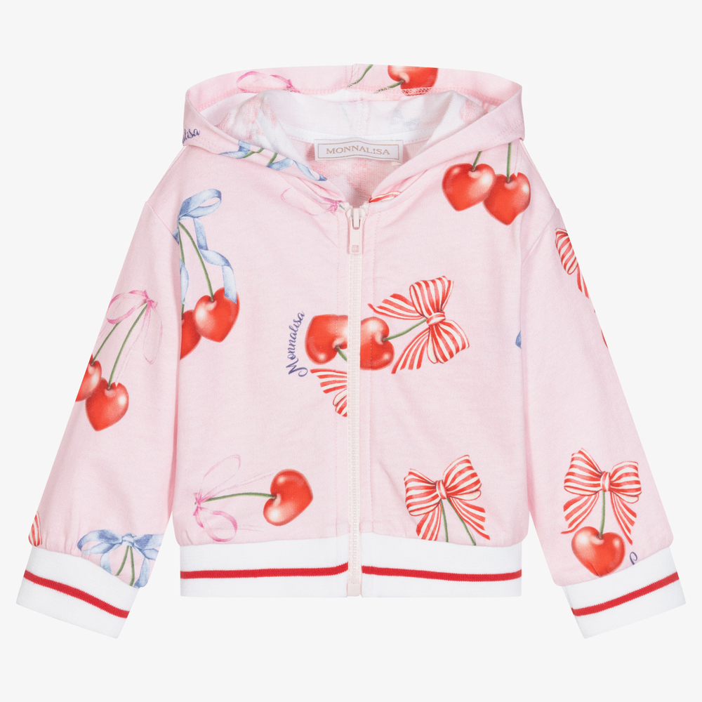 Monnalisa - Розовый топ на молнии с вишнями для девочек | Childrensalon