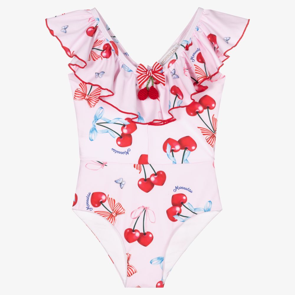 Monnalisa - Girls Pink Cherry Swimsuit | Childrensalon