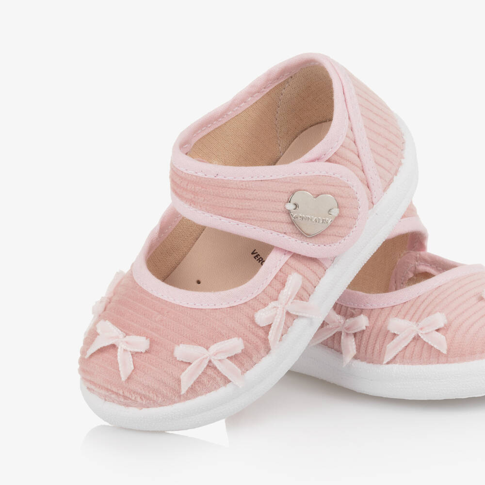 Monnalisa-Girls Pink Corduroy Bow Bar Shoes | Childrensalon Outlet