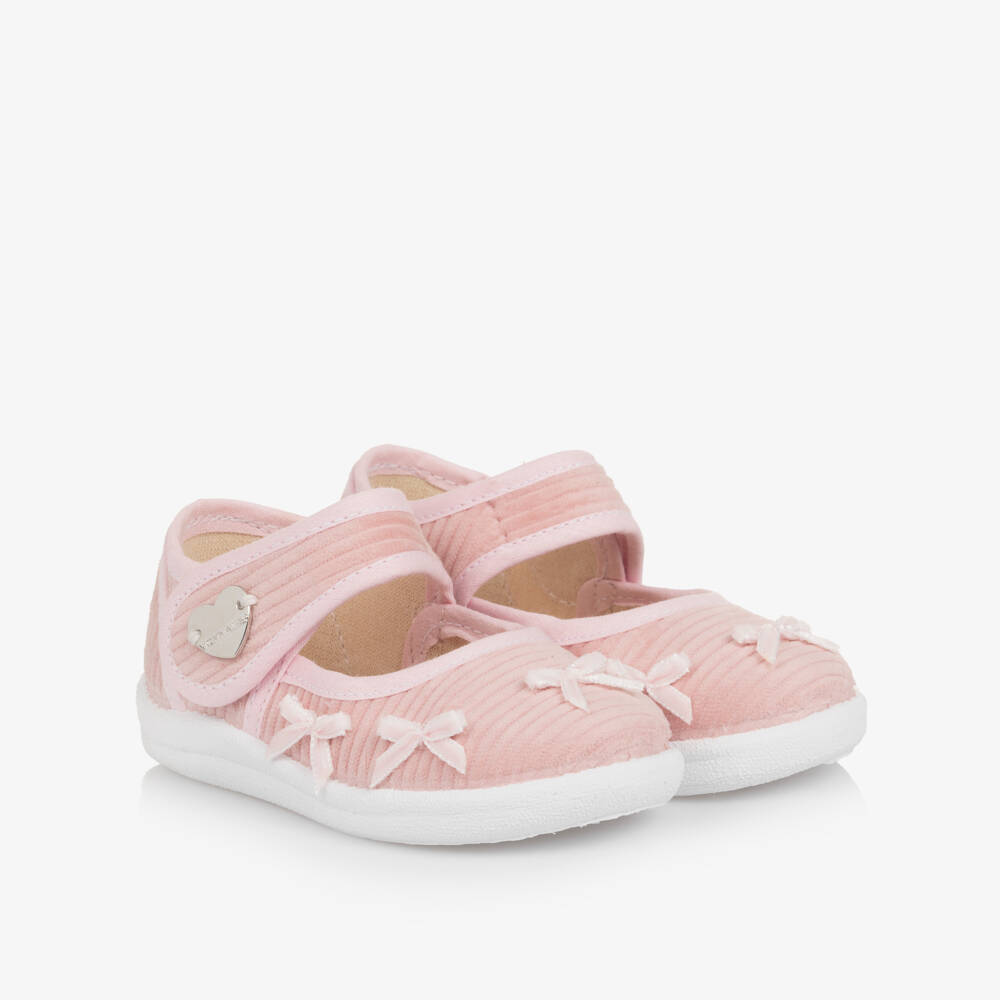 Monnalisa-Girls Pink Corduroy Strap Shoes | Childrensalon Outlet