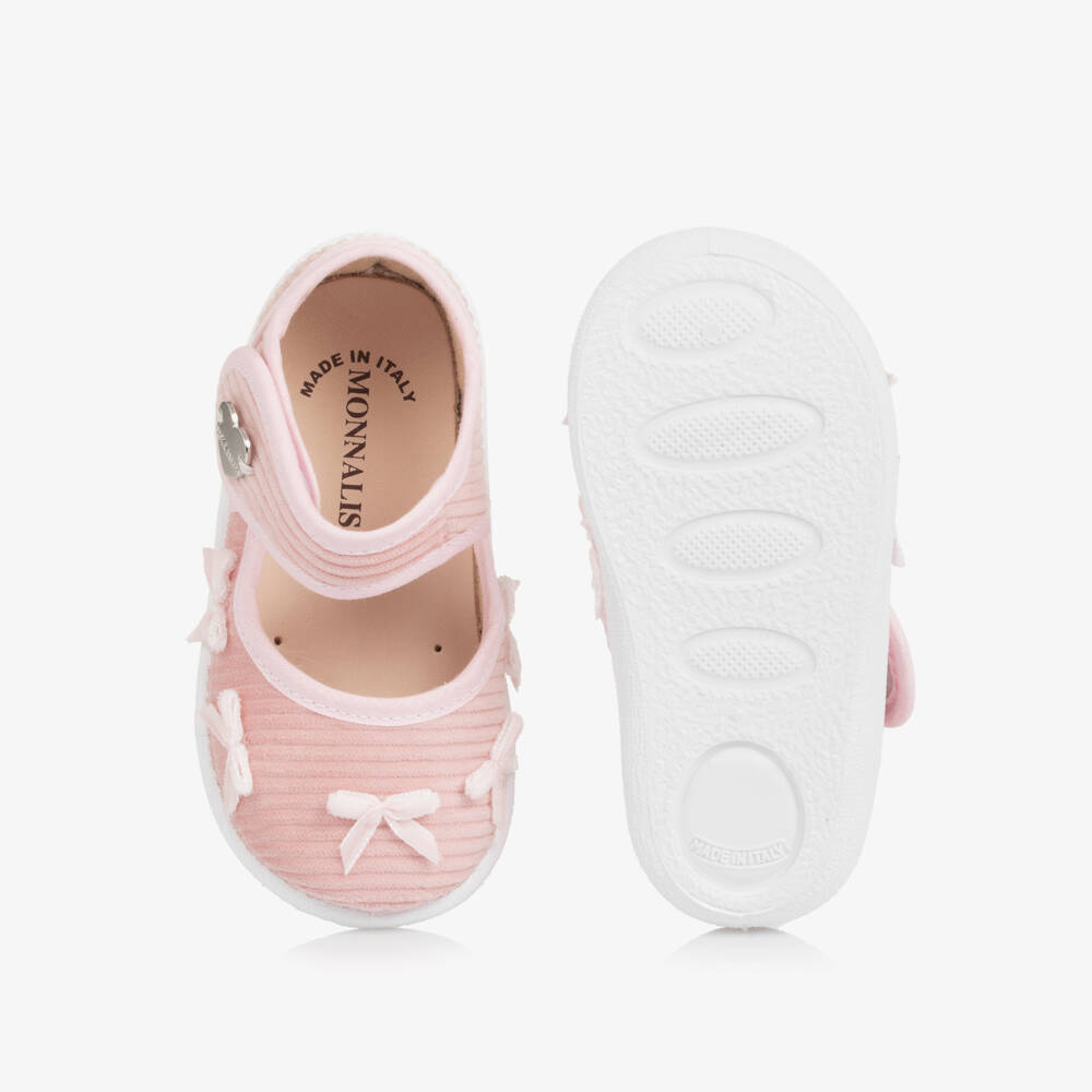 Monnalisa-Girls Pink Corduroy Strap Shoes | Childrensalon Outlet