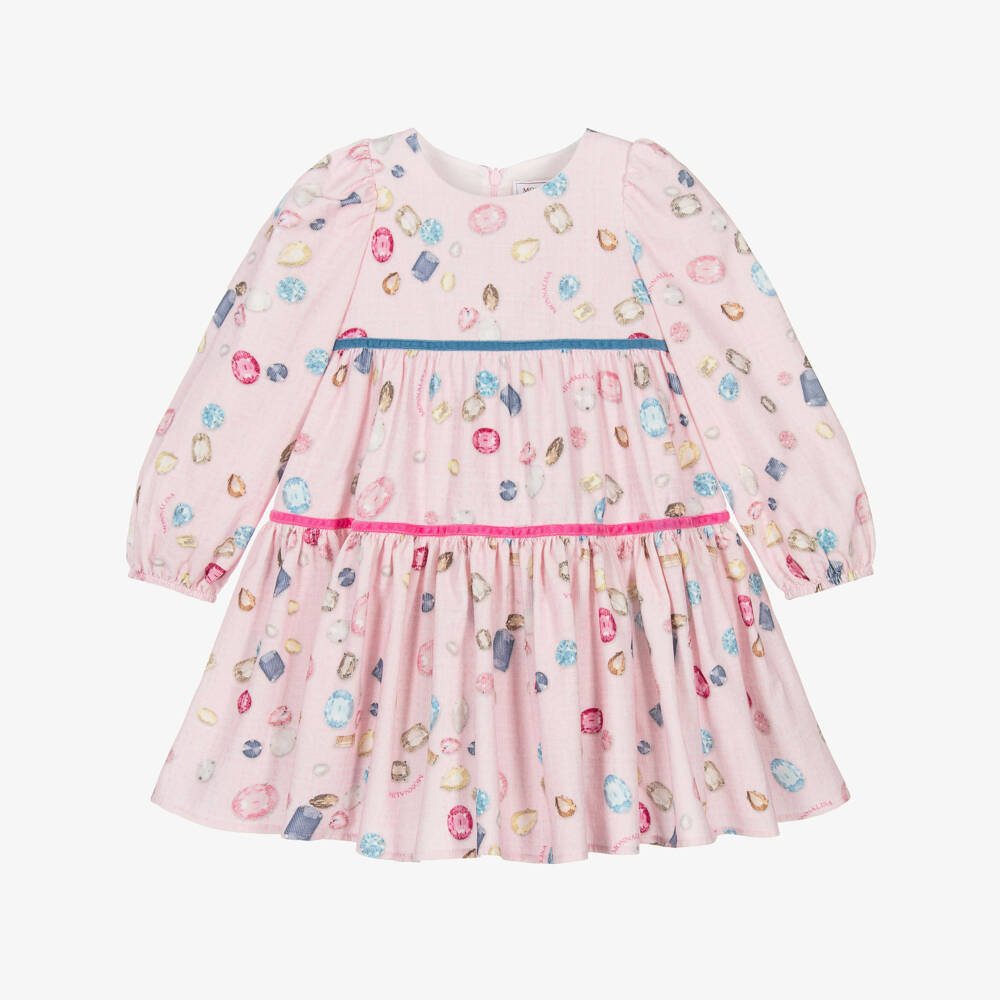 Monnalisa-فستان مخملي وردي للبنات مزين بالجواهر | Childrensalon Outlet