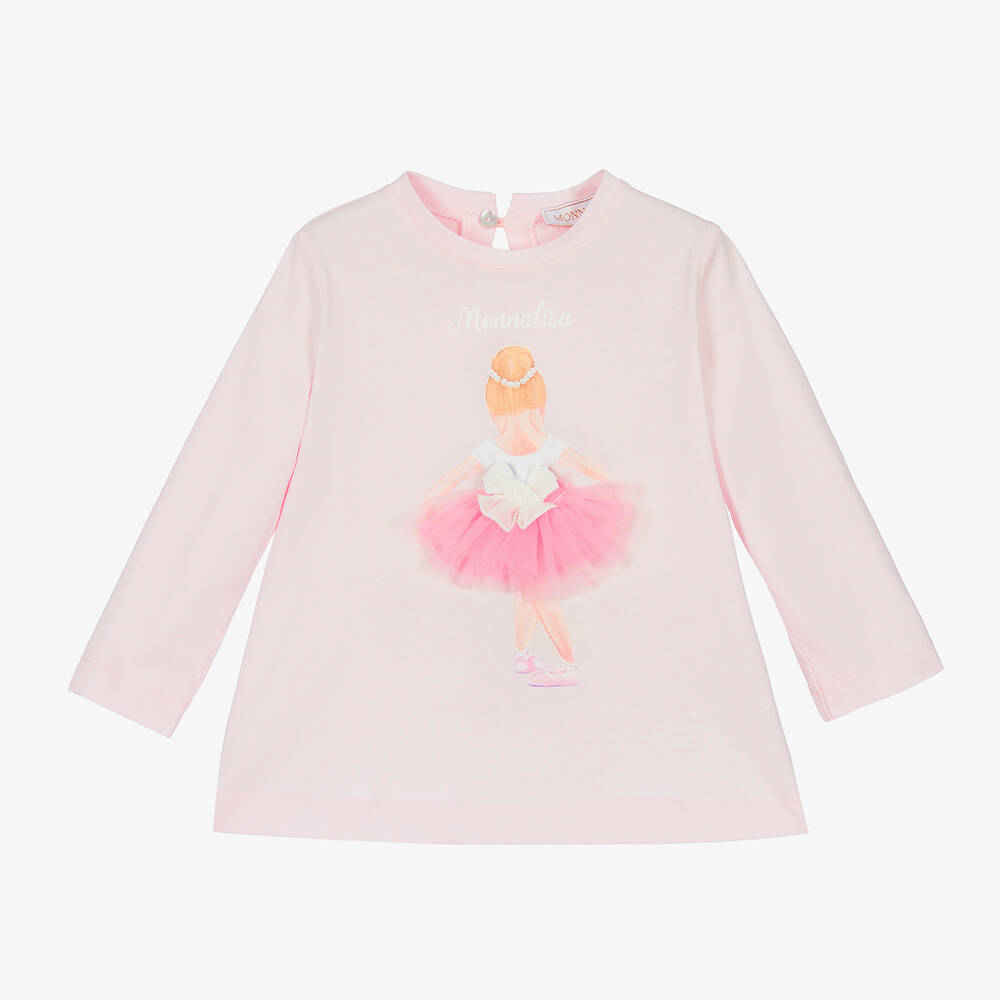 Monnalisa - Розовый хлопковый топ с балериной | Childrensalon