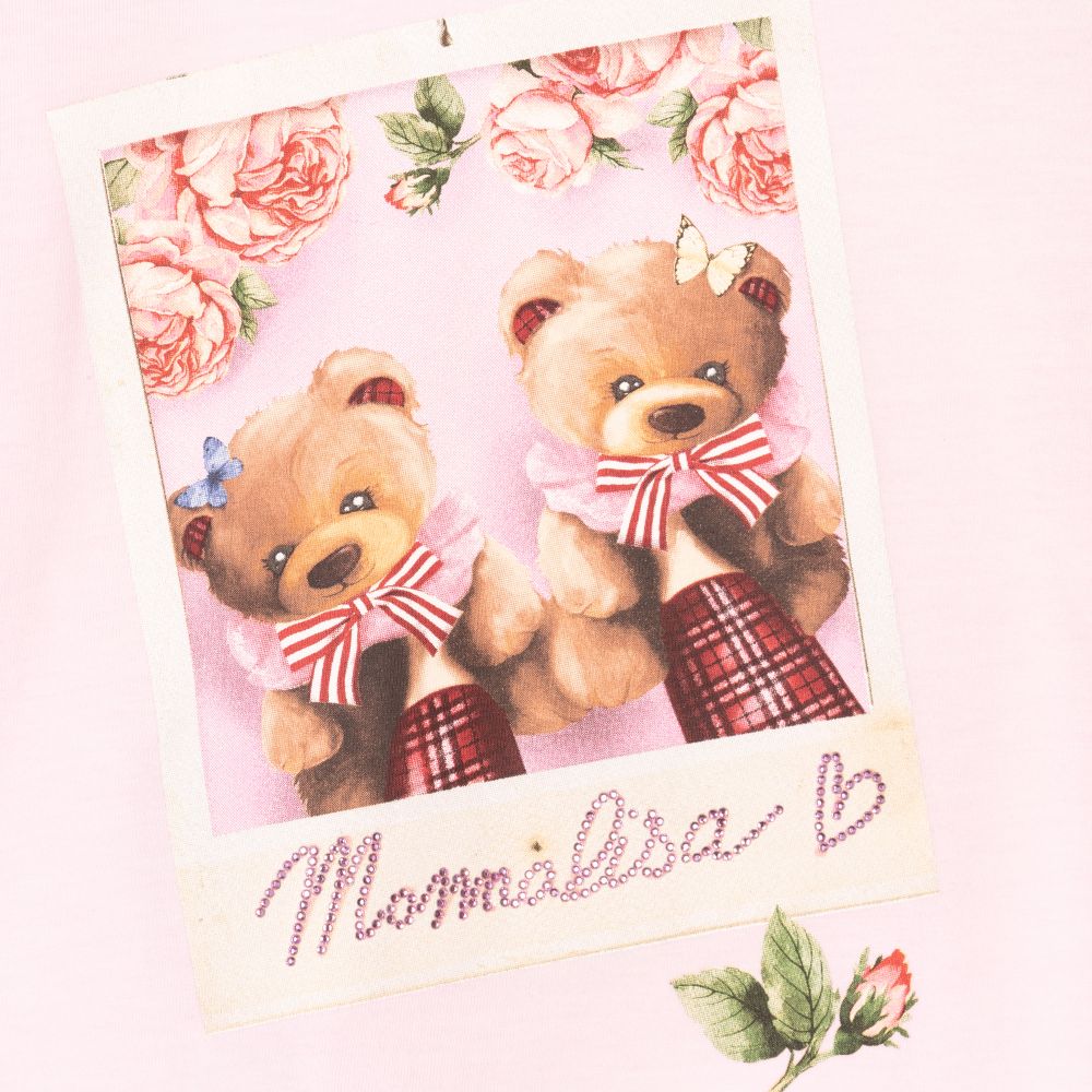 Monnalisa-Розовый хлопковый топ с медвежатами для девочек | Childrensalon Outlet