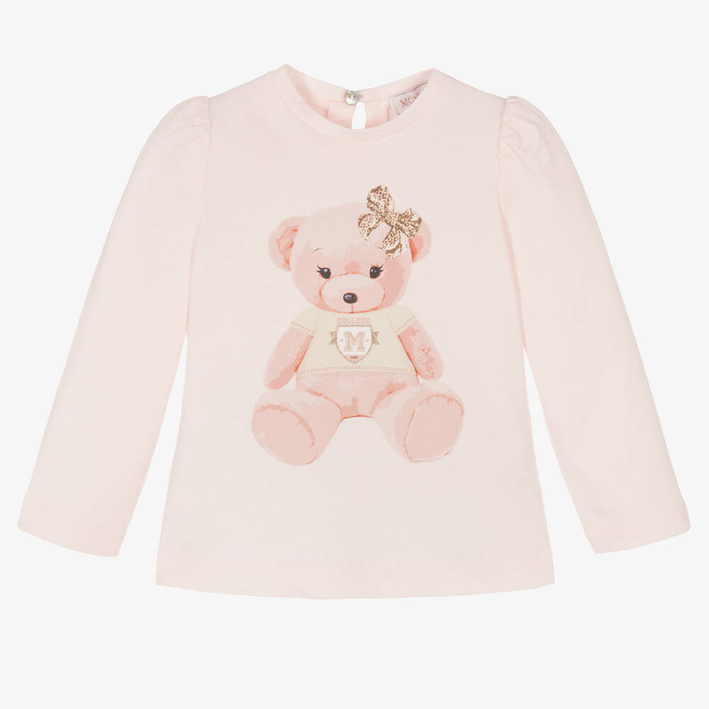 Monnalisa - Розовый хлопковый топ с медвежонком для девочек | Childrensalon