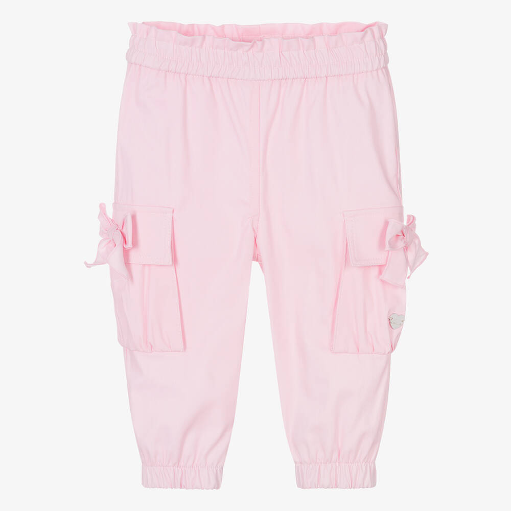 Monnalisa-Girls Pink Cotton Bow Cargo Trousers | Childrensalon Outlet