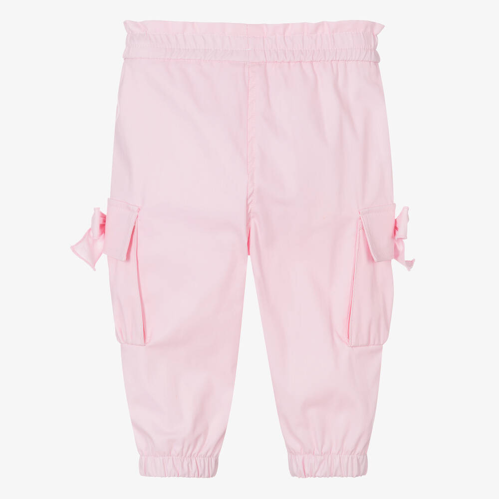 Monnalisa-Girls Pink Cotton Bow Cargo Trousers | Childrensalon Outlet