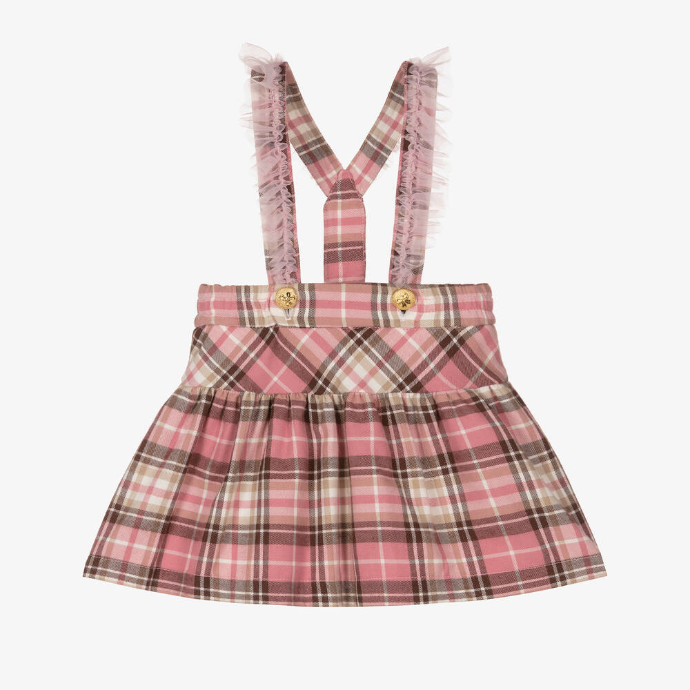 Monnalisa - Girls Pink Cotton Check Skirt | Childrensalon