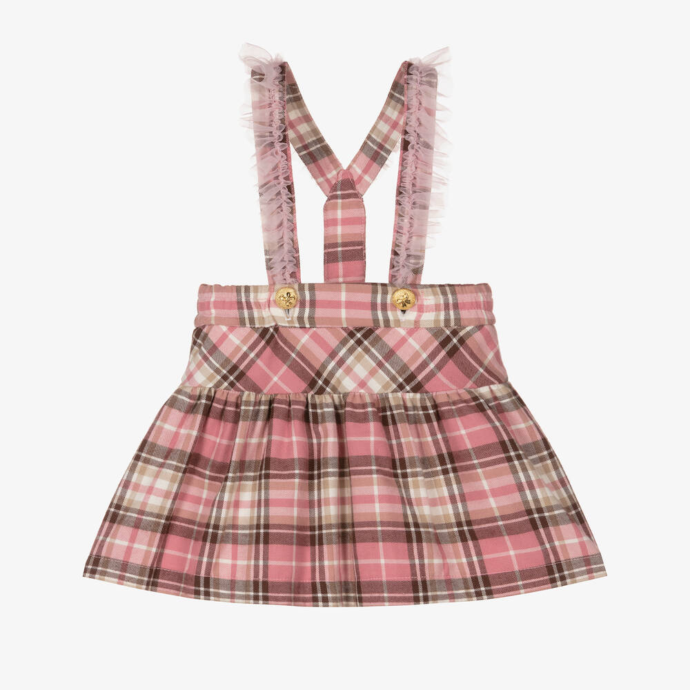 Monnalisa-Розовая хлопковая юбка в клетку | Childrensalon Outlet