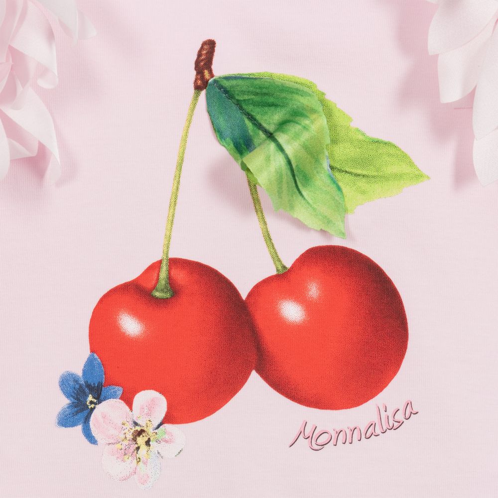 Monnalisa - Girls Pink Cotton Cherry Top | Childrensalon Outlet