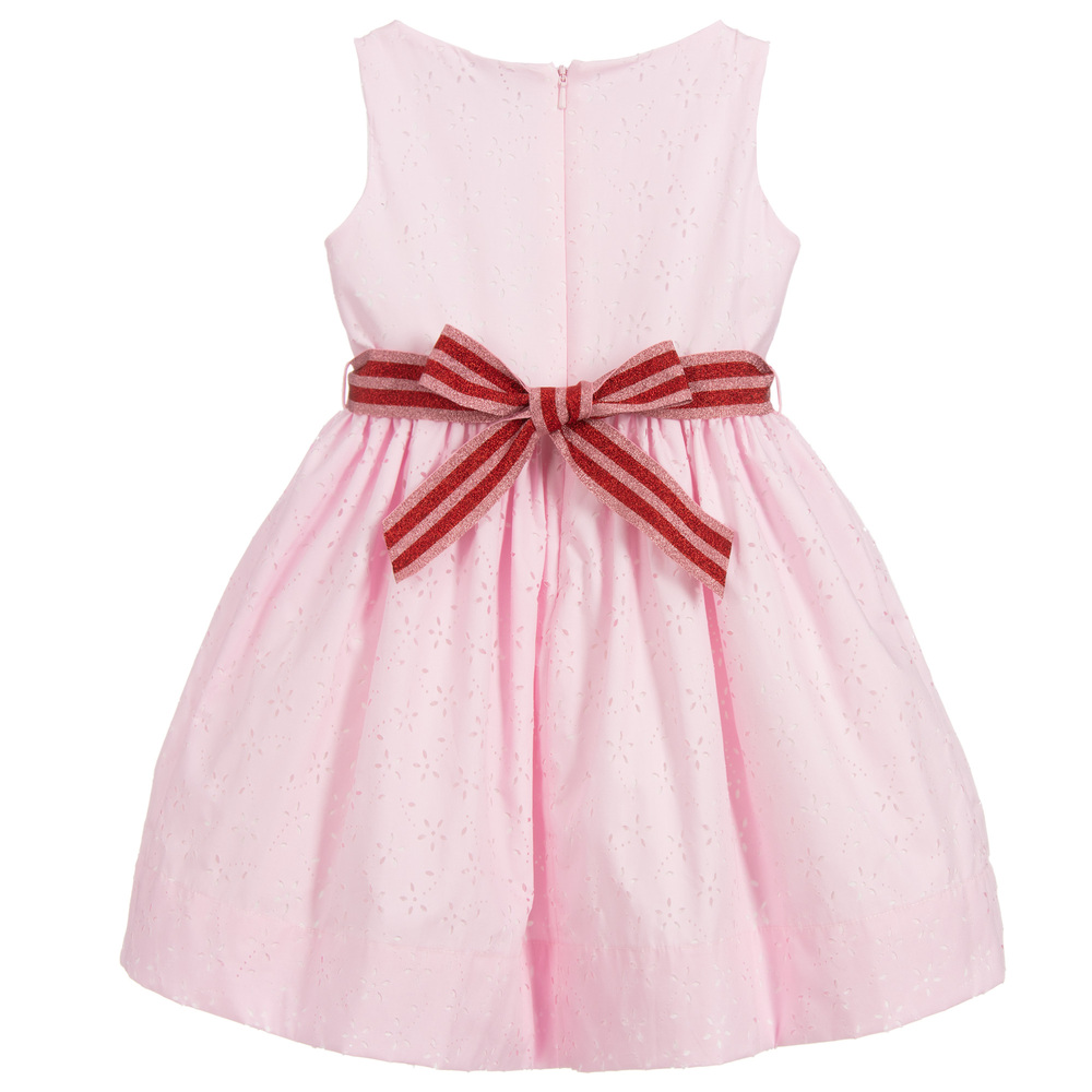 Monnalisa-فستان قطن لون زهري مع حزام | Childrensalon Outlet