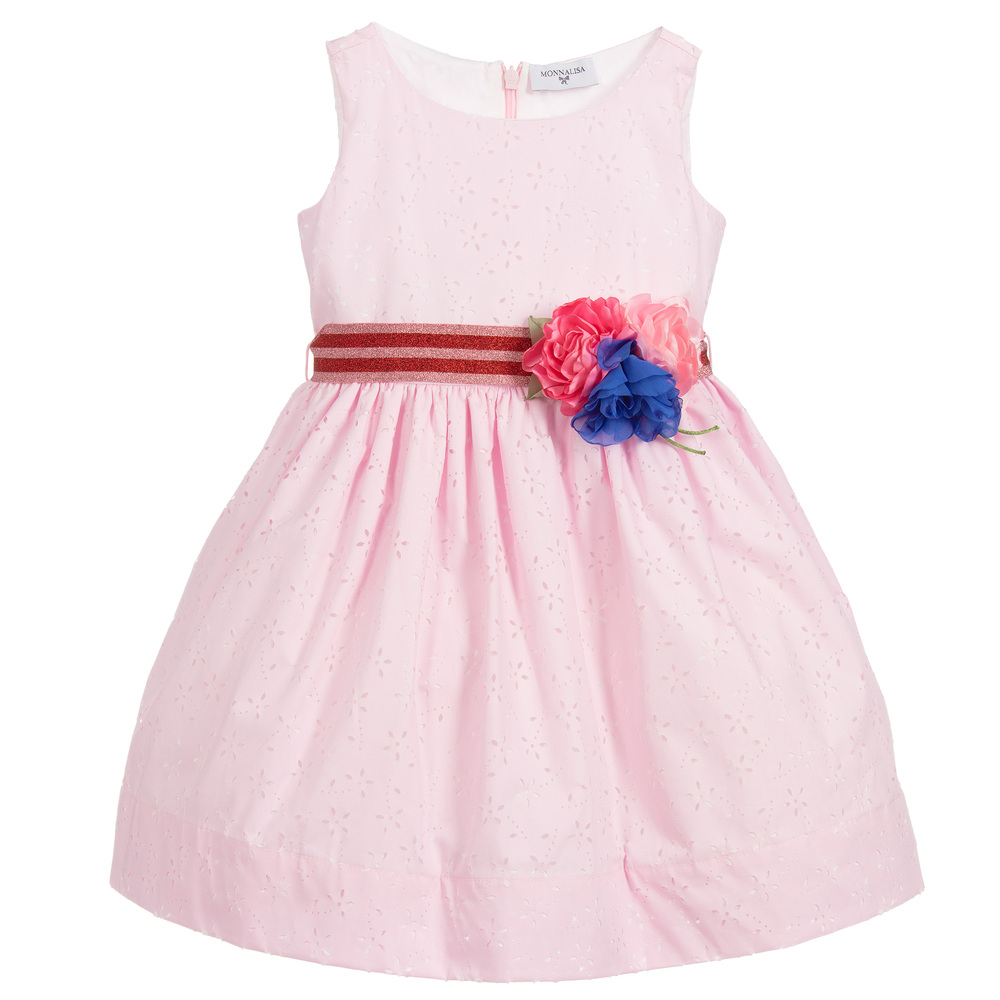 Monnalisa - Girls Pink Cotton Dress | Childrensalon