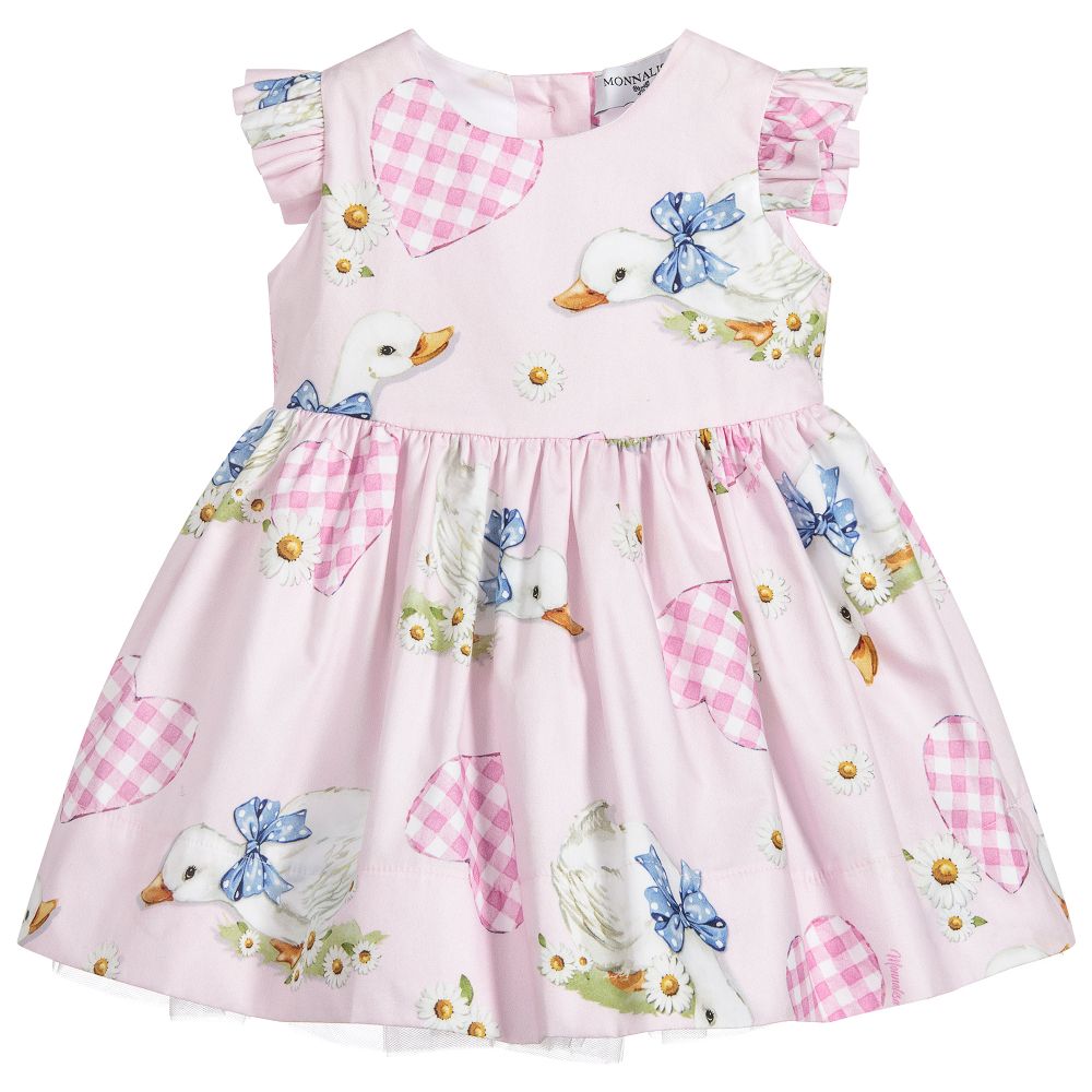Monnalisa Bebé - Girls Pink Cotton Dress | Childrensalon