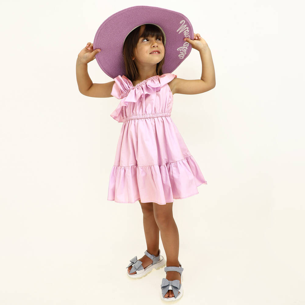 Monnalisa-Розовое хлопковое платье с оборками для девочек | Childrensalon Outlet