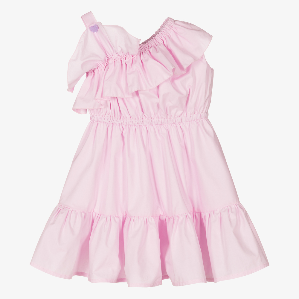 Monnalisa - Girls Pink Cotton Frill Dress | Childrensalon