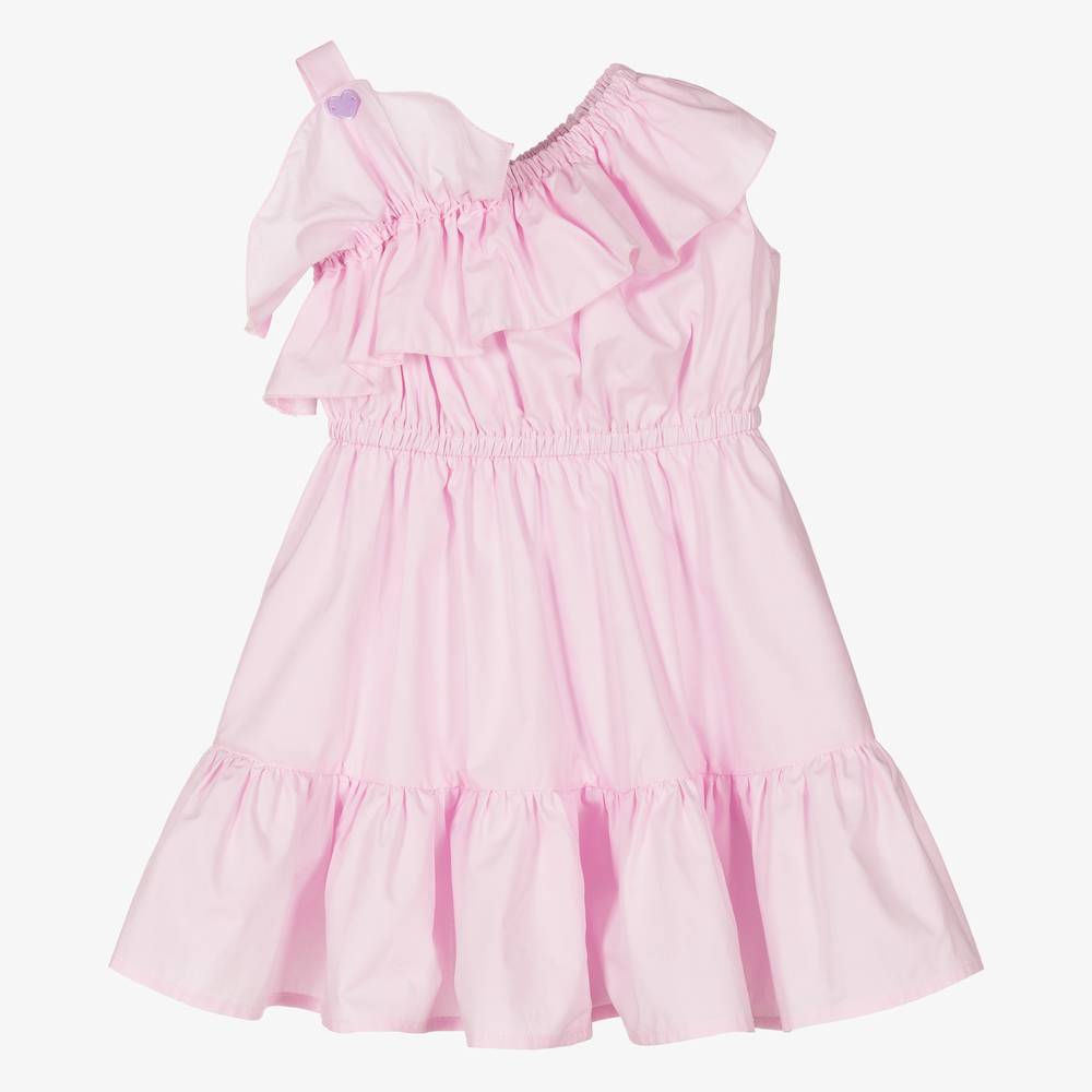 Monnalisa-Girls Pink Cotton Frill Dress | Childrensalon Outlet