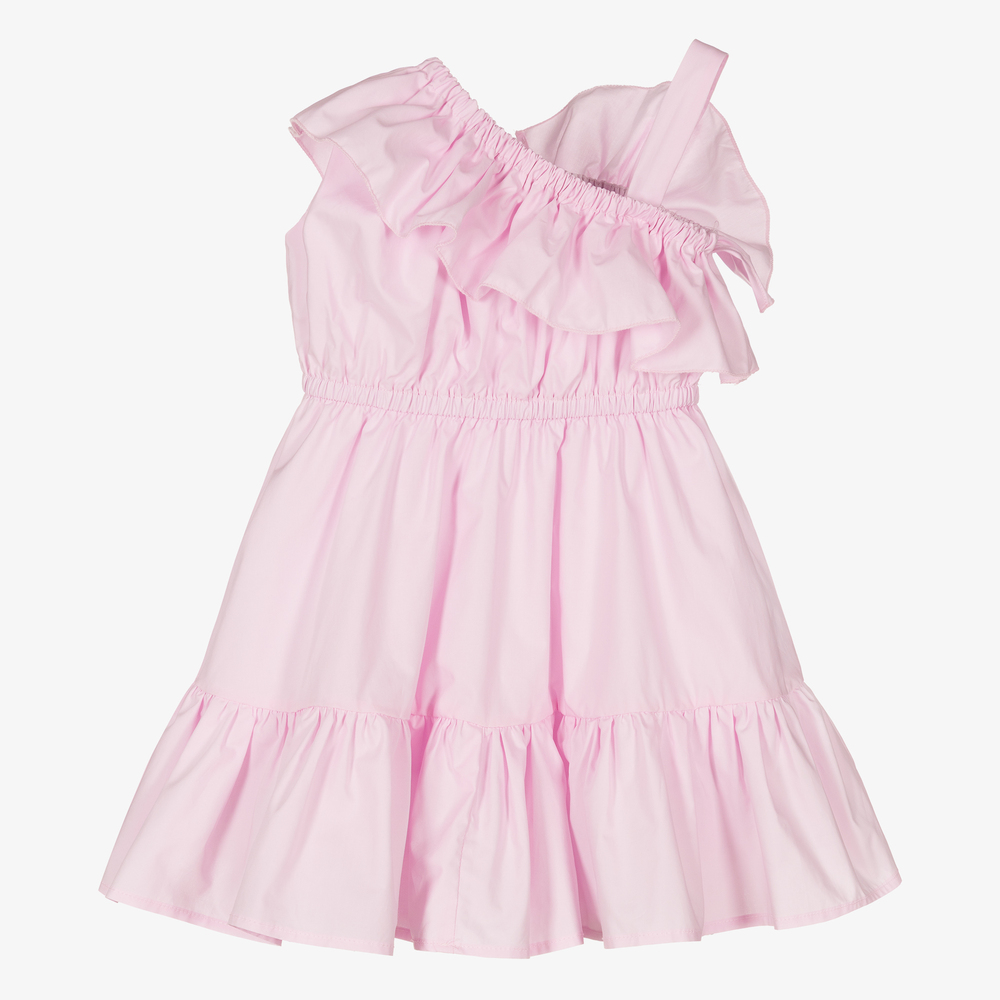 Monnalisa-Розовое хлопковое платье с оборками для девочек | Childrensalon Outlet