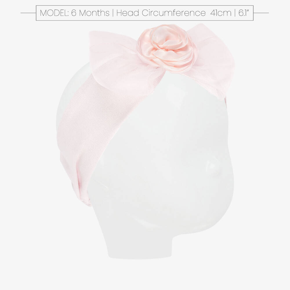 Monnalisa-Girls Pink Cotton Jersey Headband with Satin Flower Bow | Childrensalon Outlet