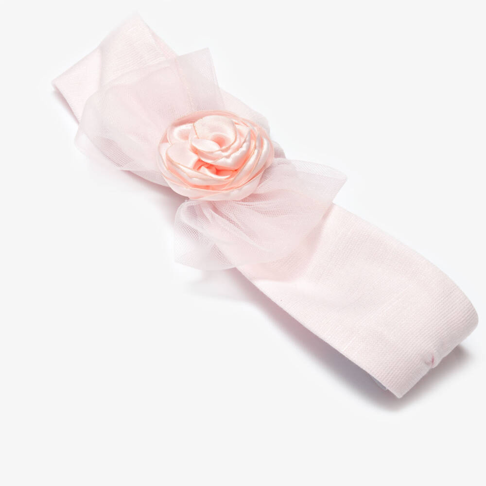 Monnalisa-Girls Pink Cotton Jersey Headband with Satin Flower Bow | Childrensalon Outlet