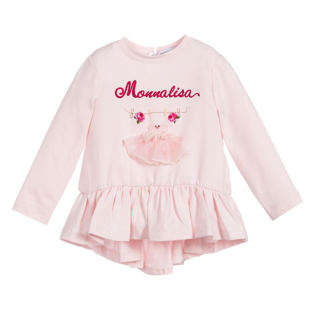 Monnalisa - Girls Pink Cotton Logo Top | Childrensalon