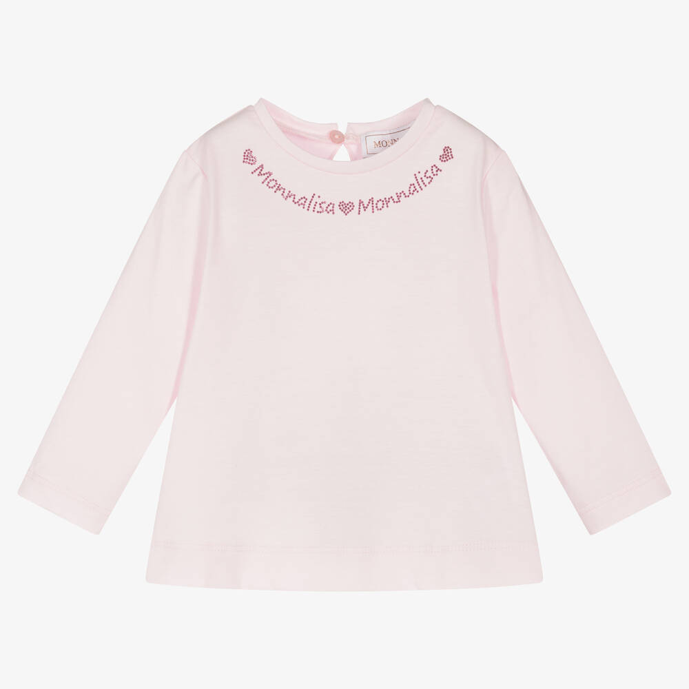 Monnalisa - Girls Pink Cotton Logo Top | Childrensalon