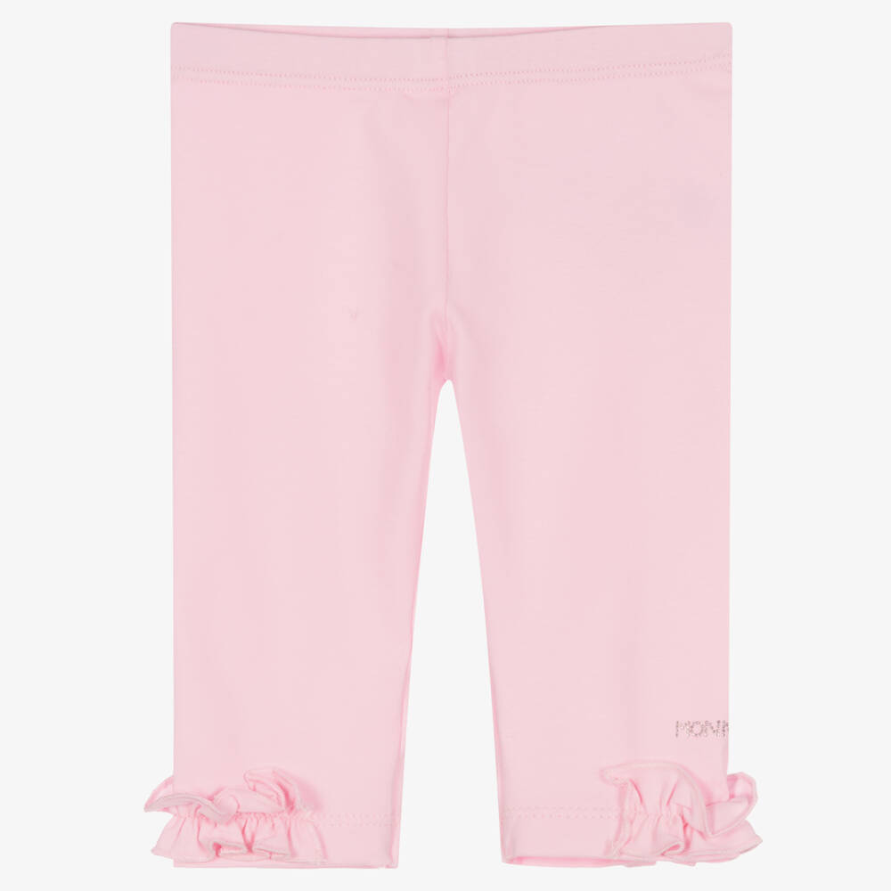 Monnalisa - Girls Pink Cotton Ruffle Leggings | Childrensalon