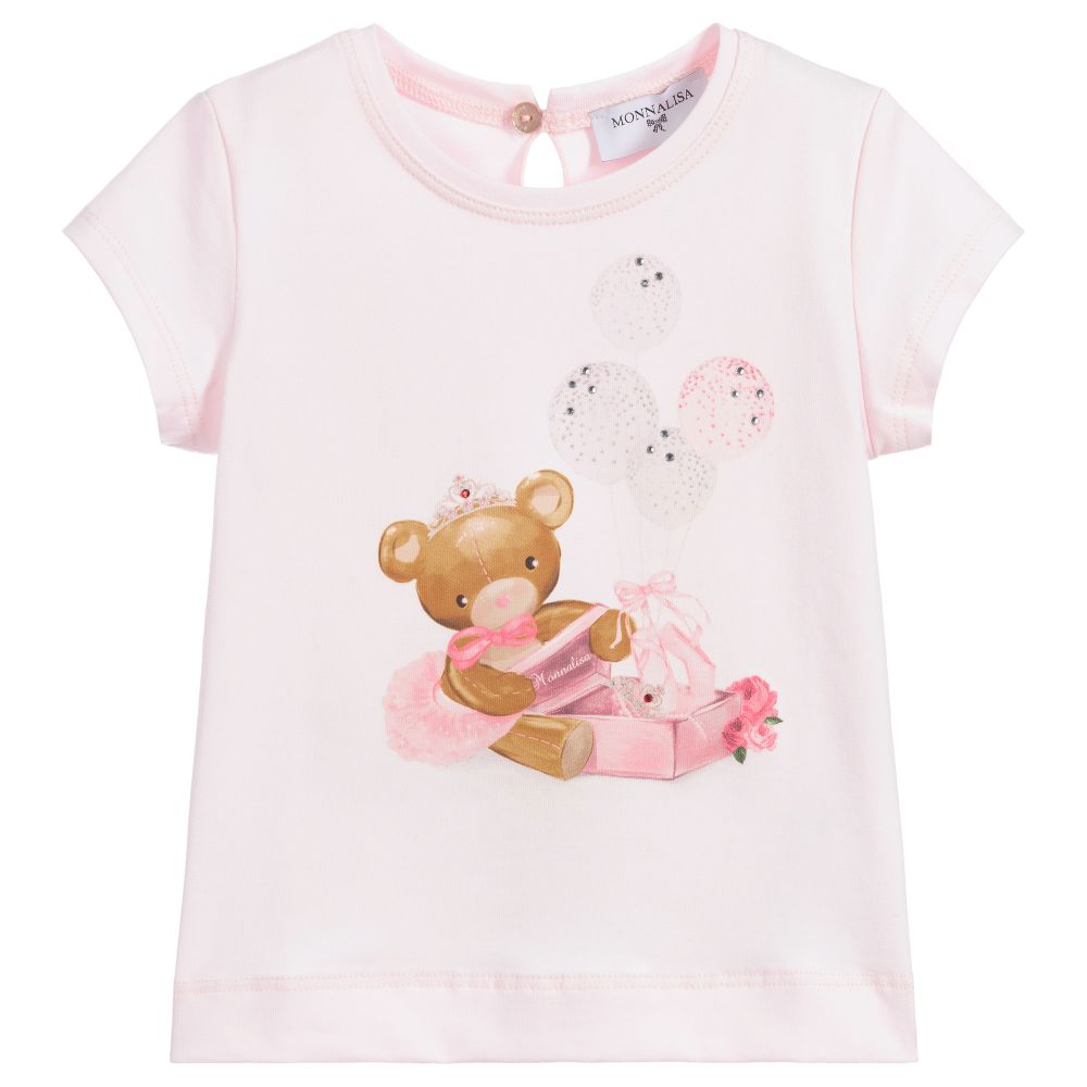 Monnalisa - Girls Pink Cotton T-Shirt  | Childrensalon