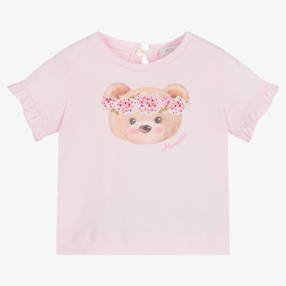 Monnalisa - T-shirt rose en coton nounours | Childrensalon