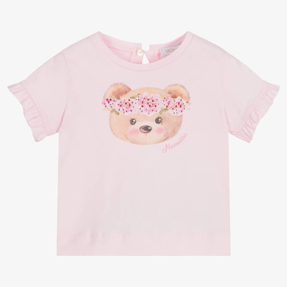 Monnalisa-Girls Pink Cotton Teddy Bear T-Shirt | Childrensalon Outlet