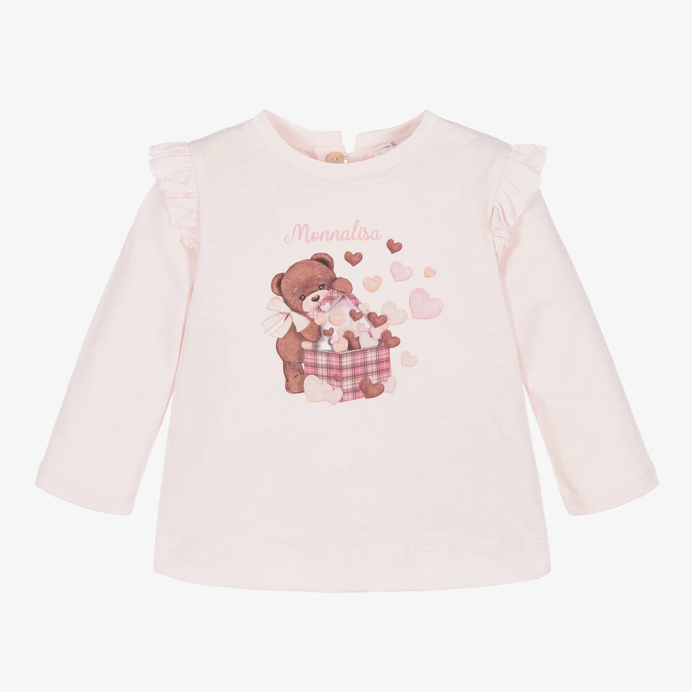 Monnalisa - Розовая хлопковая футболка с медвежонком | Childrensalon