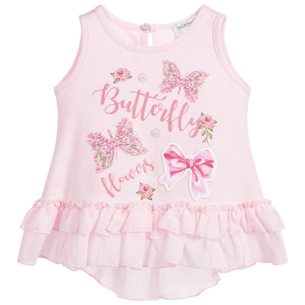 Monnalisa Bebé - Girls Pink Cotton Top | Childrensalon
