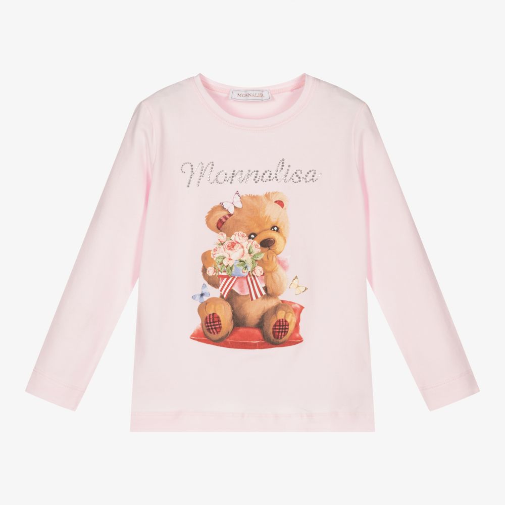 Monnalisa - Girls Pink Cotton Top | Childrensalon