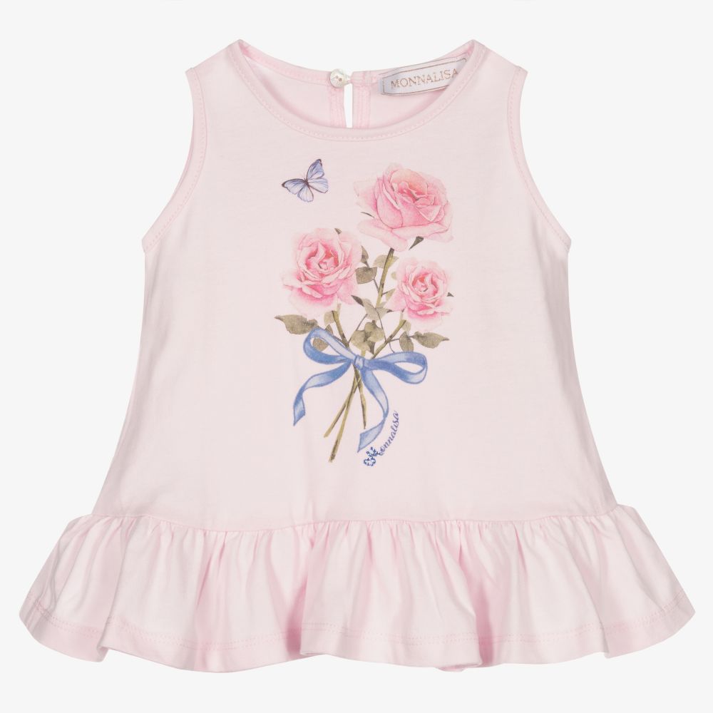 Monnalisa - Girls Pink Cotton Top | Childrensalon